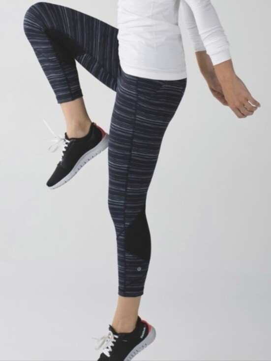 lululemon athletica Pants - Lululemon Leggings Size 6  Pace Rival Crop 22" W6G64S Stripe Naval Blue Black